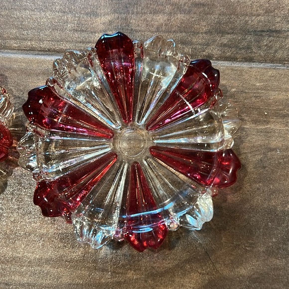 Vintage MCM cranberry  flash  glass nesting trinket bowls ashtrays - Picture 3 of 8